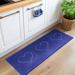 Nicoman Pvc Heart Embossed Spaghetti Coil Hallway Kitchen Entrance Runner Rug 150Cm X 60Cm - Blue - thumbnail 1