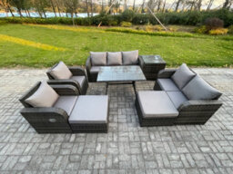 Fimous Outdoor Rattan Garden Furniture Set 9 Seater Patio Lounge Sofa Set With Dining Table 2 Big Footstool Side Table - thumbnail 2
