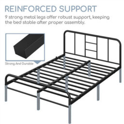 Yaheetech Black 5Ft King Metal Bed Frame With High Headboard Strong Iron Platform Bed For Bedroom - thumbnail 6