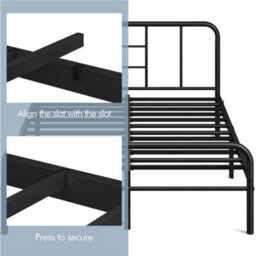 Yaheetech Black 5Ft King Metal Bed Frame With High Headboard Strong Iron Platform Bed For Bedroom - thumbnail 7