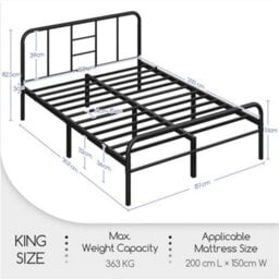 Yaheetech Black 5Ft King Metal Bed Frame With High Headboard Strong Iron Platform Bed For Bedroom - thumbnail 4