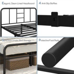 Yaheetech Black 5Ft King Metal Bed Frame With High Headboard Strong Iron Platform Bed For Bedroom - thumbnail 9
