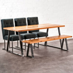 Timber Foundry Trapezium Leg Dining Table 6-8 Seater + 2 Benches, Natural - thumbnail 3