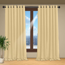 Oxford Homeware Plain Cream 230Gsm Blackout Curtain Thermal Insulated Eyelet For Living Room Curtain Pair (W)228Cm X (L)228Cm - thumbnail 1