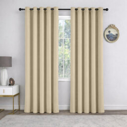 Oxford Homeware Plain Cream 230Gsm Blackout Curtain Thermal Insulated Eyelet For Living Room Curtain Pair (W)228Cm X (L)228Cm - thumbnail 9