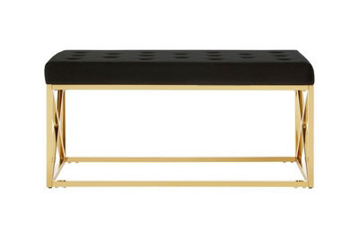 Orsina Allure Black Tufted Seat And Gold Finish Bench - image 1
