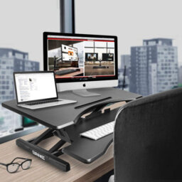 Duronic Dm05D17 Sit-Stand Desk Workstation, Desk Convertor, Manually Height Adjustable 12-49Cm, 82X45Cm Platform - Black - thumbnail 2
