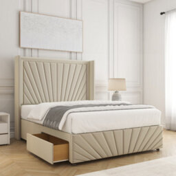 Bsspoke Nola Divan Bed Set Cream Plush Velvet 54Inch Headboard & Footboard Mattress & 2 Drawers Footend In 4Ft 4Ft6 5Ft 6Ft - thumbnail 1