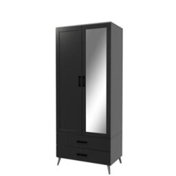 Urbn-Living Urbnliving 180Cm Height Grey Wardrobe With Mirror Black 2 Door 2 Drawer Bedroom Clothes Storage Hanging Rail - thumbnail 6
