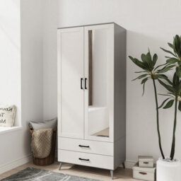 Urbn-Living Urbnliving 180Cm Height Grey Wardrobe With Mirror Black 2 Door 2 Drawer Bedroom Clothes Storage Hanging Rail - thumbnail 1