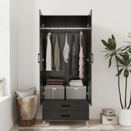 Urbn-Living Urbnliving 180Cm Height Grey Wardrobe With Mirror Black 2 Door 2 Drawer Bedroom Clothes Storage Hanging Rail - thumbnail 3