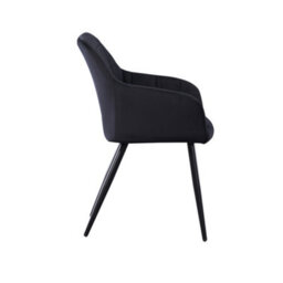 Life Interiors Single Black Camden Modern Velvet Dining Chair With Armrests, Quilted Design & Black Metal Legs - thumbnail 3