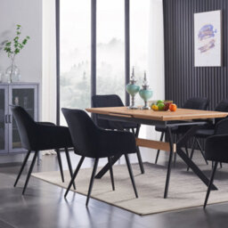 Life Interiors Single Black Camden Modern Velvet Dining Chair With Armrests, Quilted Design & Black Metal Legs - thumbnail 9