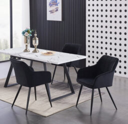 Life Interiors Single Black Camden Modern Velvet Dining Chair With Armrests, Quilted Design & Black Metal Legs - thumbnail 8