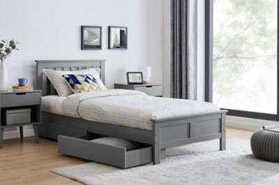 Furniturebox Uk Azure Grey Wooden Solid Pine Quality Single Bed Frame (Single Bed Frame Only) - Includes 2 Drawers - image 1