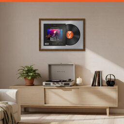 "AK Frames 25X17"" Dark Oak Modern Vinyl Record Frame With Mid Grey Mount For 12 Inch Lp Cover & Disc - Overlapped Design" - thumbnail 8