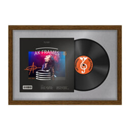 "AK Frames 25X17"" Dark Oak Modern Vinyl Record Frame With Mid Grey Mount For 12 Inch Lp Cover & Disc - Overlapped Design" - thumbnail 1
