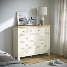 Farro Cream 4 Over 6 Chest Of Drawers Fully Assembled - Painted With Oak Top By Roseland Furniture - thumbnail 3