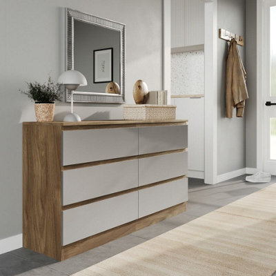 Urbn-Living Urbnliving 120Cm Width Oak Wooden Chest Of Grey 6 Drawers Bedroom Furniture Storage Bedside Table Modern Cabinet - image 1