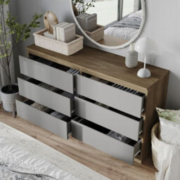 Urbn-Living Urbnliving 120Cm Width Oak Wooden Chest Of Grey 6 Drawers Bedroom Furniture Storage Bedside Table Modern Cabinet - thumbnail 3