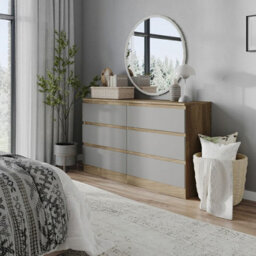 Urbn-Living Urbnliving 120Cm Width Oak Wooden Chest Of Grey 6 Drawers Bedroom Furniture Storage Bedside Table Modern Cabinet - thumbnail 2
