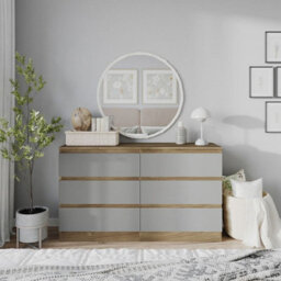 Urbn-Living Urbnliving 120Cm Width Oak Wooden Chest Of Grey 6 Drawers Bedroom Furniture Storage Bedside Table Modern Cabinet - thumbnail 4