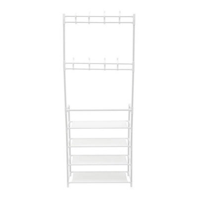 Metal Clothes Rail Rack Coat Stand With Shoe Storage White - image 1