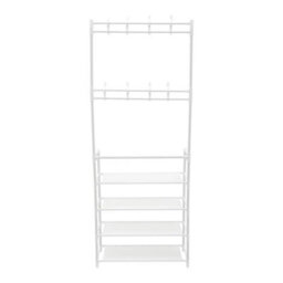 Metal Clothes Rail Rack Coat Stand With Shoe Storage White - thumbnail 1