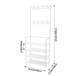 Metal Clothes Rail Rack Coat Stand With Shoe Storage White - thumbnail 2