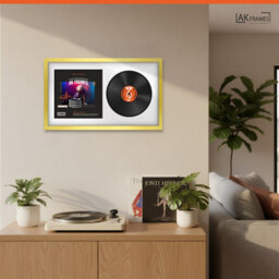 "30X17"" Gold Modern Vinyl Record Frame With White Mount For 12 Inch Lp Album Cover & Disc - Ak Frames" - thumbnail 5