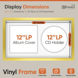 "30X17"" Gold Modern Vinyl Record Frame With White Mount For 12 Inch Lp Album Cover & Disc - Ak Frames" - thumbnail 2