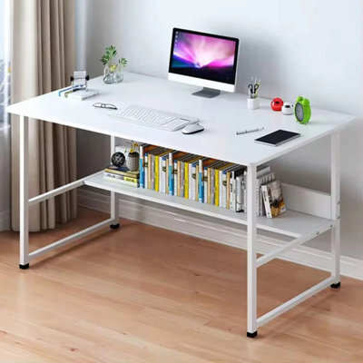 120 Cm White & White Home Office Desk Computer Desk With Shelf Desk - image 1