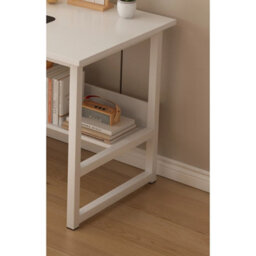 120 Cm White & White Home Office Desk Computer Desk With Shelf Desk - thumbnail 4