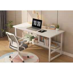 120 Cm White & White Home Office Desk Computer Desk With Shelf Desk - thumbnail 5