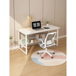 120 Cm White & White Home Office Desk Computer Desk With Shelf Desk - thumbnail 3