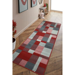 Melrose Colorama Montreal Red Square Design Medium Indoor Area Runner Rug 060/200Cm - thumbnail 1