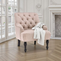 Fabric Linen Beige Buttoned Accent Chair - thumbnail 9
