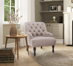 Fabric Linen Beige Buttoned Accent Chair - thumbnail 2