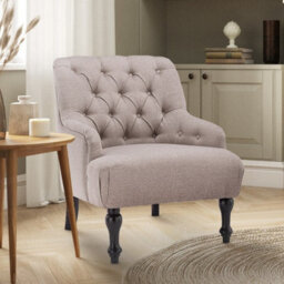Fabric Linen Beige Buttoned Accent Chair - thumbnail 1