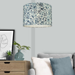 Printed Blue & White Leaves Drum Lamp Shade (D)30Cm