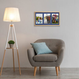 AK Frames 40X20Cm Oak Sleek Multi Photo Frame With Blue Mount - Holds 3 Apertures (3X) 6X4 Photos - thumbnail 3