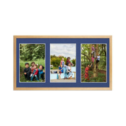 AK Frames 40X20Cm Oak Sleek Multi Photo Frame With Blue Mount - Holds 3 Apertures (3X) 6X4 Photos