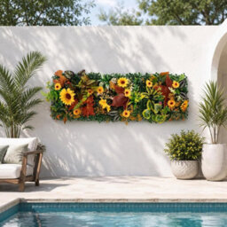 Sunflower Green Artificial Hedge Panels, Plant Wall Backdrop For Indoor & Outdoor Decor - thumbnail 4