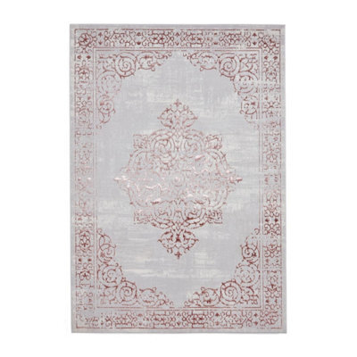 Rose Silver Rug, Traditional Bordered Rug, 11mm Thick Abstract Rug, Rose Silver Rug For Dining Room-120Cm X 170Cm - image 1