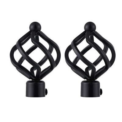 Lister Cartwright 19mm Curtain Pole Ends Finials Pack Of 2 Adjustable Screws Available In Colours Obsidian Black (Metal Cage Finials)