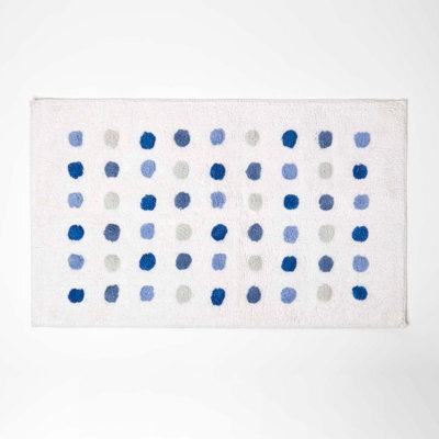 Homescapes Blue And White 100% Cotton Bath Mat Tufted Polka Dot Design, 50 X 80 Cm - image 1