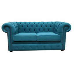 Chesterfield 2 Seater Cantare Teal Blue Fabric Easy Clean Sofa In Classic Style - thumbnail 1