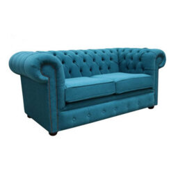 Chesterfield 2 Seater Cantare Teal Blue Fabric Easy Clean Sofa In Classic Style - thumbnail 3