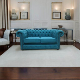 Chesterfield 2 Seater Cantare Teal Blue Fabric Easy Clean Sofa In Classic Style - thumbnail 4