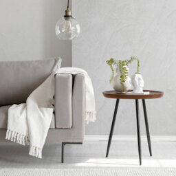 MH London Chervey Walnut Solid Wood Side Table Round Side Table Living Room Bedside Large Side Table With Black Metal Legs - thumbnail 2